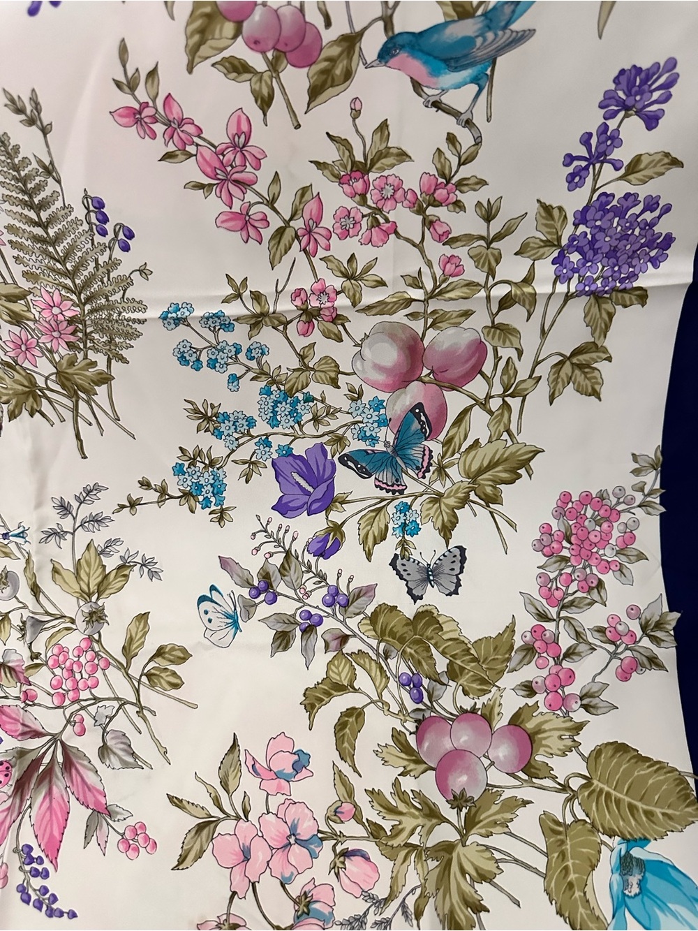 Dior Floral Silk Scarf in White with Pink, Purple, Blue and Green Accents - Picture 3 of 5